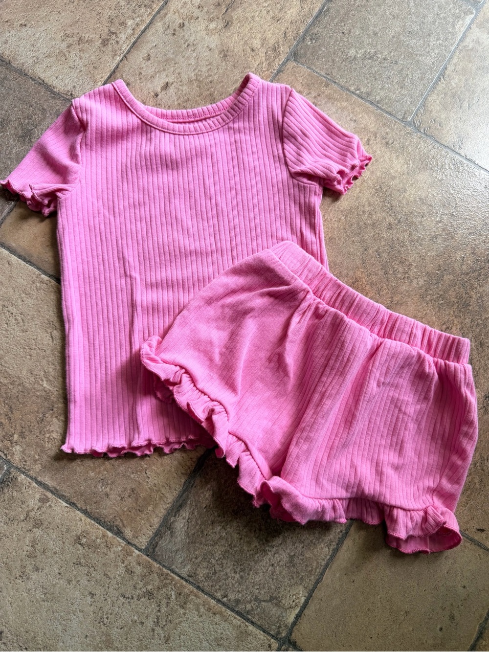 18 month Toddler/Baby Girl Pink Ribbed Lounge Set Top and Shorts